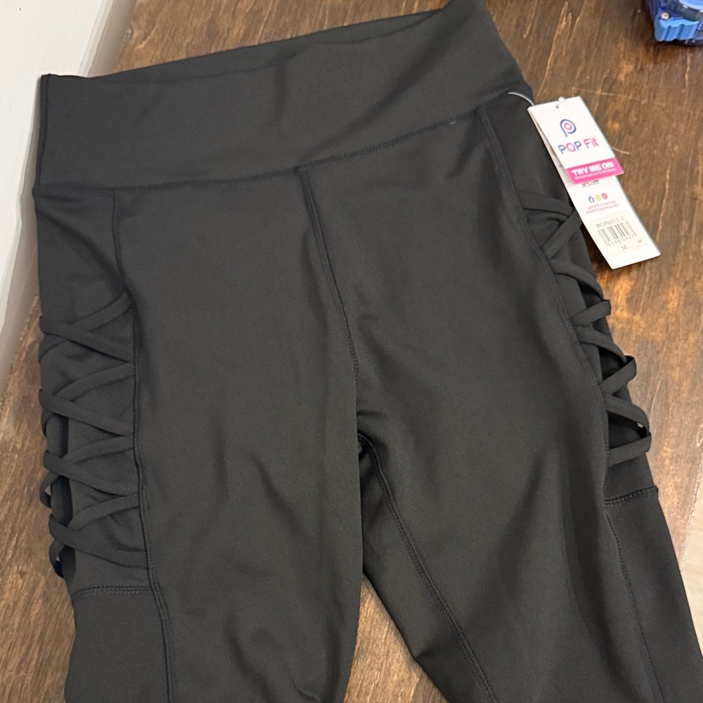 POP Fit Kids black Leggings with Side Detail